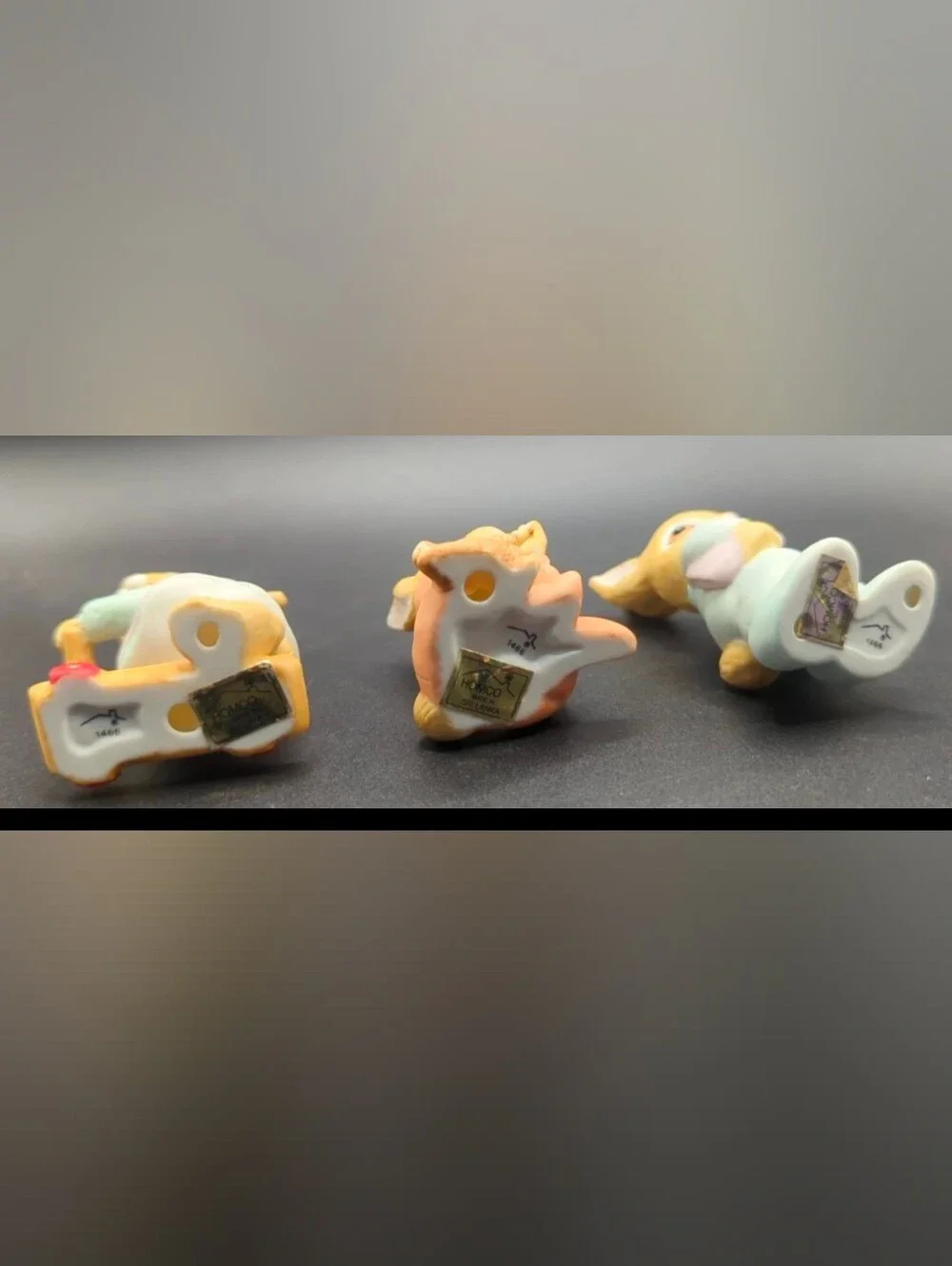 HOMCO Bunnies Figurine Set #1466, 3 pc Lot Scooter Teddy Bear Easter Rabbits VTG